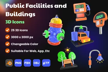 Public Facilities And Buildings 3D Icon Pack