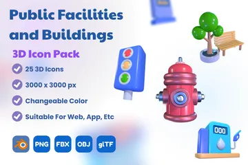 Public Facilities And Buildings 3D Icon Pack