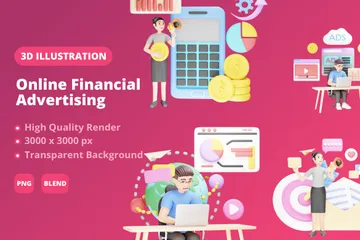 Publicidade financeira on-line Pacote de Illustration 3D