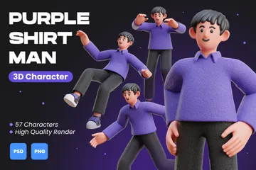 紫のシャツを着た男性のキャラクター 3D Illustrationパック