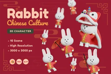 Rabbit Chinese Culture 3D Illustration Pack