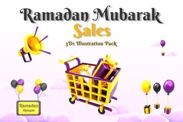 Promoção Ramadã Mubarak Pacote de Illustration 3D
