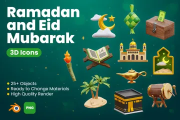 Ramadan And Eid Mubarak 3D Illustration Pack