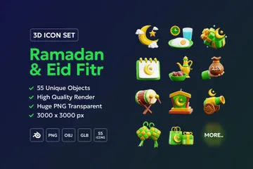 Ramadan und Eid Fitr 3D Icon Pack