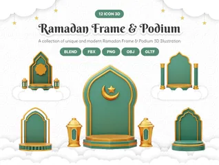 Ramadan Frame And Podium 3D Illustration Pack