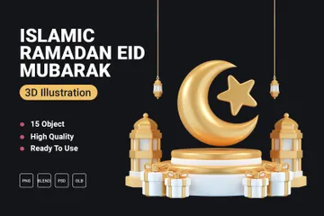 Ramadán islámico Eid Mubarak Paquete de Illustration 3D