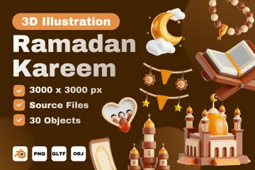 Ramadán Kareem Paquete de Illustration 3D