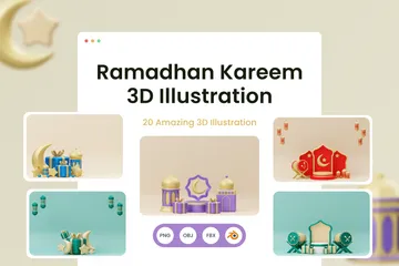 Ramadán Kareem Paquete de Illustration 3D