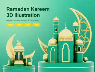 Ramadán Kareem Paquete de Illustration 3D