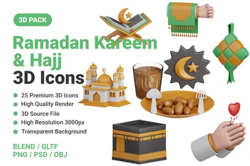 Ramadan Kareem und Hadsch 3D Icon Pack