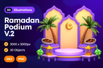Podio de Ramadán V.2 Paquete de Illustration 3D