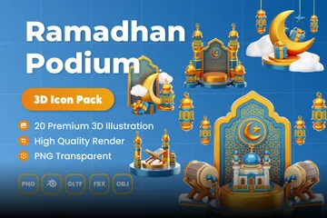 Ramadhan-Podium 3D Illustration Pack