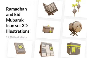 Ramadán y Eid Mubarak Paquete de Illustration 3D