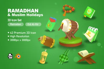 Ramadã e Eid Al-Fitr Pacote de Illustration 3D