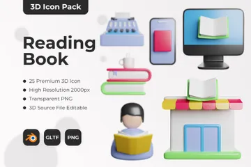 Reading Book 3D Icon Pack