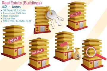 Real Estate Buildings 3D Icon Pack