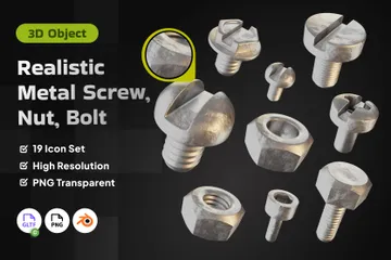 Realistic Metal Screw Nut Bolt 3D Icon Pack