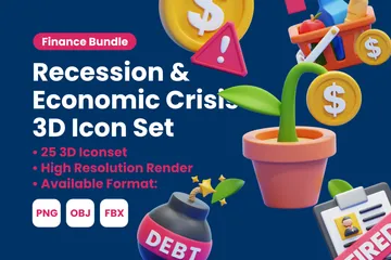 RECESIÓN Y CRISIS ECONÓMICA Paquete de Icon 3D