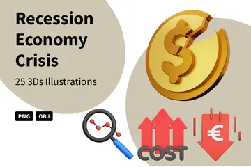 Crise econômica de recessão Pacote de Icon 3D