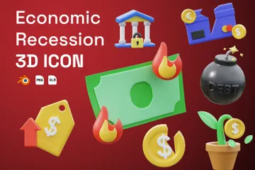 Recessão econômica Pacote de Icon 3D