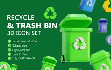 Recycle And Trash Bin 3D Icon Pack