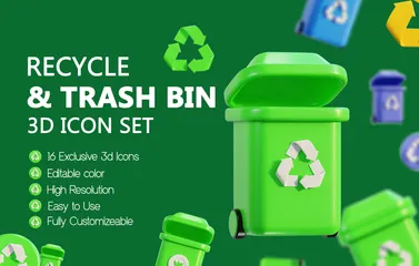 Recycling- und Mülleimer 3D Icon Pack