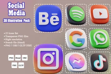 Medios de comunicación social 3D Icon Pack