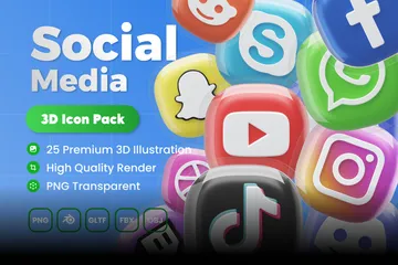 Medios de comunicación social 3D Icon Pack