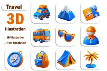 Reisen und Tourismus 3D Icon Pack