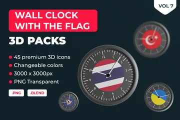 Relógio de parede com a bandeira de países e organizações Vol 7 Pacote de Icon 3D