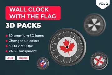 Relógio de parede com a bandeira de países e organizações Vol 2 Pacote de Icon 3D