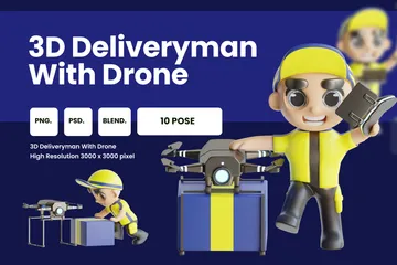 Repartidor con drone Paquete de Illustration 3D