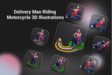 Repartidor montando motocicleta Paquete de Illustration 3D