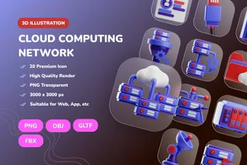 Réseau informatique en nuage Pack 3D Icon