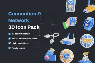 Réseau et connexion Pack 3D Icon