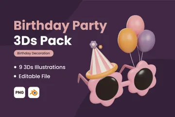 Retro Birthday Party 3D Icon Pack