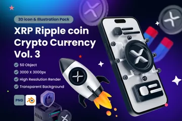 Ripple XRP Digital Stablecoin Criptomoeda Vol 3 Pacote de Icon 3D