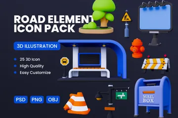 Road Element 3D Icon Pack