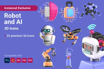 Robô e IA Pacote de Icon 3D