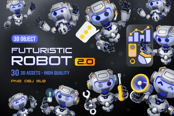 Robot futurista 2.0 Paquete de Illustration 3D