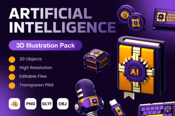 Intelligence artificielle et robots 3D Icon Pack