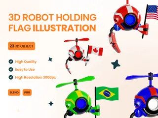 ROBOT sosteniendo la bandera Paquete de Icon 3D