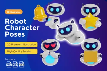 Roboter-Charakterposen 3D Illustration Pack