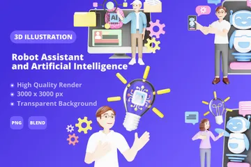 Roboterassistent und künstliche Intelligenz 3D Illustration Pack