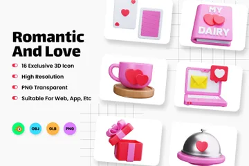 Romântico e amor Pacote de Icon 3D