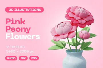 Rosa Pfingstrosenblüten 3D Icon Pack