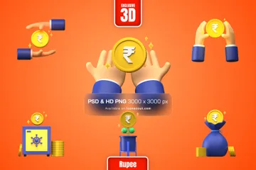 Pièce de monnaie en roupie Pack 3D Illustration
