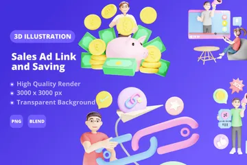 Sales And Link And Saving 3D Illustration Pack