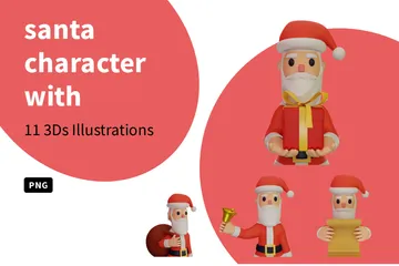 Santa Character With Christmas And New Year 3D Illustration Pack