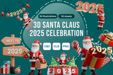 Santa Claus 2025 Celebration 3D Illustration Pack